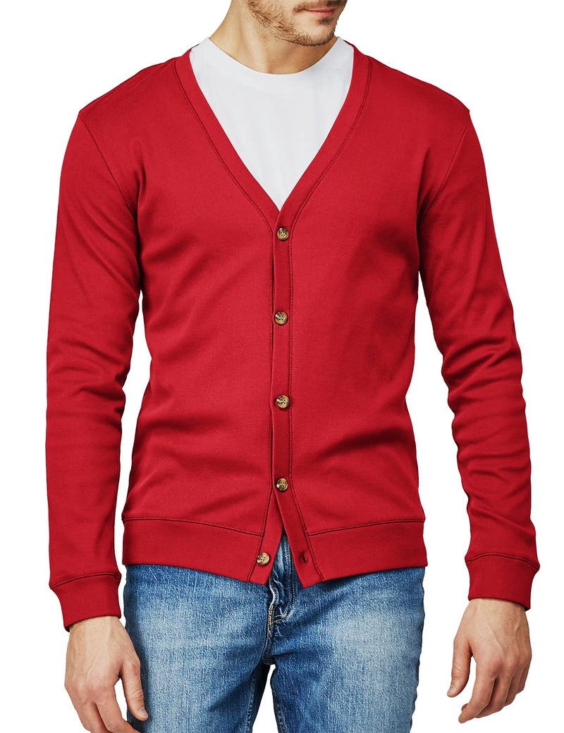H2H Mens Basic V-Neck Professional Cardigan RED US L/Asia XL (CMOCAL012) - Image 4